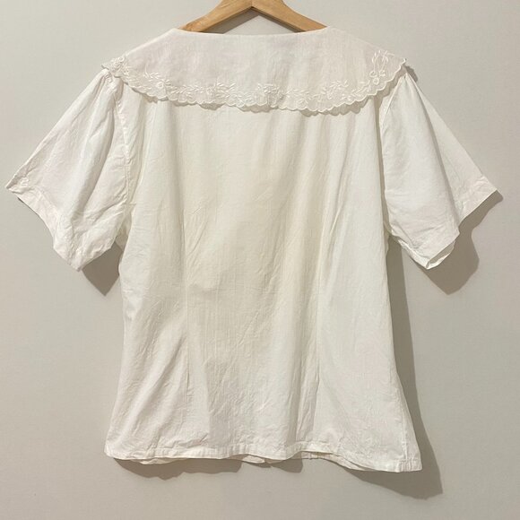 Vintage White Button Up Blouse Large Lace Collar Pleats Cottagecore Victorian - Picture 9 of 11